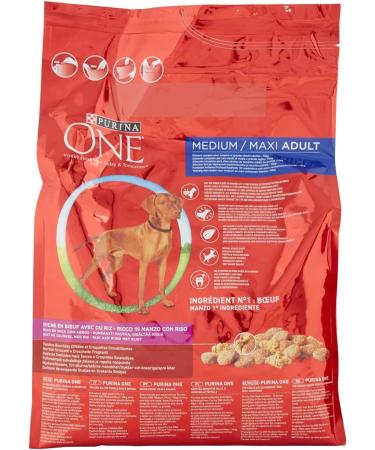 PURINA ONE MEDIUM MAXI Croquettes Rich in Beef with Rice for Adult Dogs 2.5 kg - Pack of 4 - Buy Online on GoSupps.com