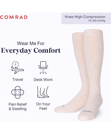 Comrad Recycled Cotton Knee High Compression Socks - 15-20mmHg Graduated Support - Soft & Breathable Unisex Large in Muted Rose - Buy Online on GoSupps.com