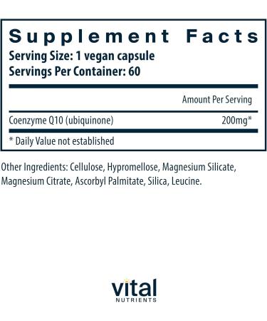 Vital Nutrients CoQ10 200mg Vegan Supplement - Antioxidant for Heart Health & Energy | Gluten Dairy Soy Free Non-GMO | 60 Capsules - Buy Online on GoSupps.com