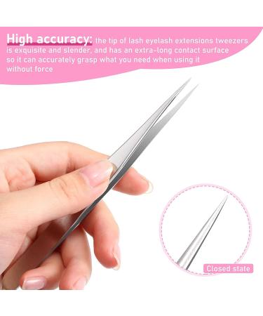 6-Piece Stainless Steel Eyelash Extension Tweezers Set - Straight & Curved Tip Precision Tweezers for Eyebrow and Lash Nippers - Silver & Pink - Buy Online on GoSupps.com