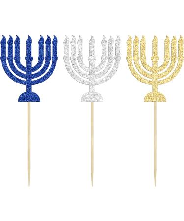 Gyufise 24Pcs Hanukkah Cupcake Toppers Nine Lamp Stands Cupcake Toppers Sparkle Jewish Birthday Chanukah Holiday Party Decoration Supplies Multi 3 - Buy Online on GoSupps.com