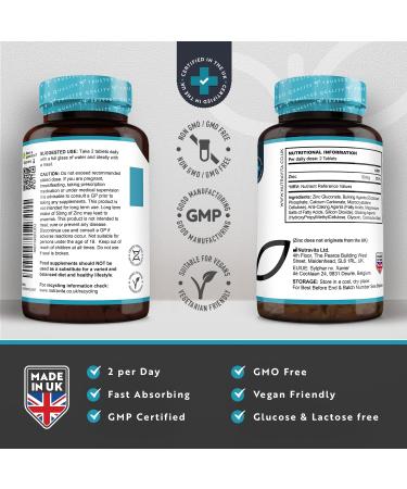 Nutravita Zinc Tablets 50mg 365 Vegan Tablets - 6 Months Supply | High Strength Immune System Support, Made in UK - Buy Online on GoSupps.com