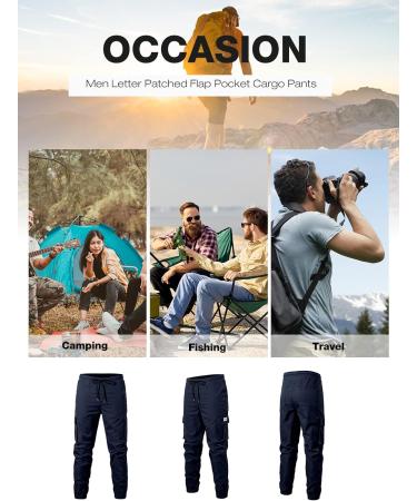 Elegancity Men's Cargo Jogger Work Pants with Drawstring - Regular Fit, Sweatpants Sports Bottoms with Pockets (Size 40, A-blue) - Buy Online on GoSupps.com