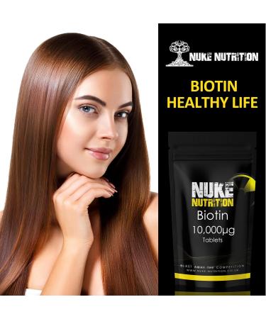 Nuke Nutrition Biotin 10000mcg Tablets x120 - Hair Vitamins for Growth and Loss - Skin, Nail & Hair Supplements - Reinforce Keratin - Men and Women - Buy Online on GoSupps.com