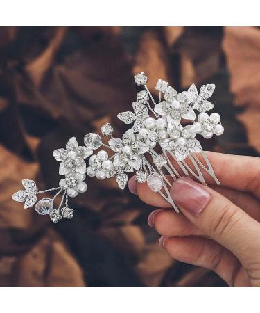 Unicra Bride Wedding Hair Comb Silver Flower Hair Accessories Pearl Bridal Headpiece for Women and Girls - Buy Online on GoSupps.com