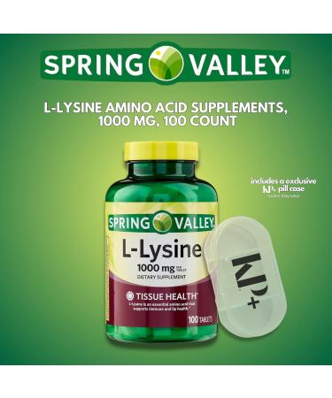 Buy Spring Valley L-Lysine 1000 mg - Amino Acid Supplements | 100 Tablets + Free Pill Case - International Shipping Available - Buy Online on GoSupps.com