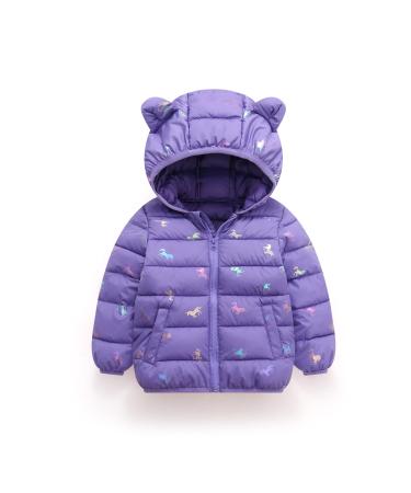 Hooded Coat for Kids Winter Jacket Toddler Padded Coat Warm Puffer Jacket Infant Waterproof and Lightweight Outwear Long Sleeve for Boys Girls 12-18 Months 12-18 Months purple