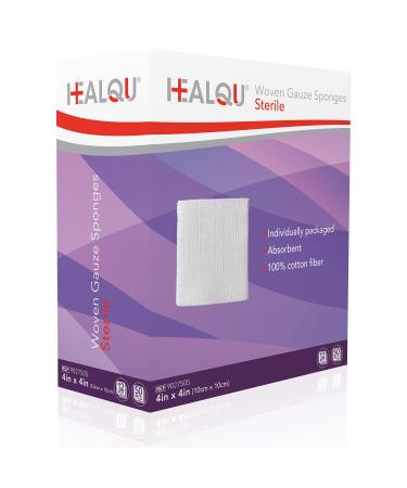 HEALQU Woven Gauze Pads  4 x4  12 Ply- Sterile Ultra Absorbent Surgical Sponges for Wound Dressing  Debridement  Cleaning  Prepping - Box of 50 Medical Gauze Sponges  4x4 12 Ply Box of 50