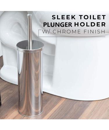 Chrome Toilet Plunger with Holder | Heavy Duty Deep Cleaning | Bathroom Metal Canister with Drip Cup | Silver - Buy Online on GoSupps.com