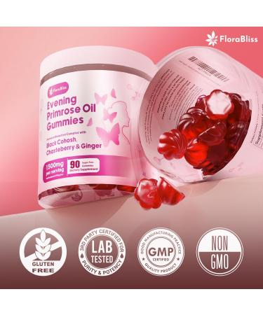 FloraBliss 90 Evening Primrose Oil Gummies | 1500mg | with Black Cohosh, Chasteberry, Ginger Extract for Daily Women's Wellness Support | Vegan, Non-GMO, Sugar-Free - Buy Online on GoSupps.com