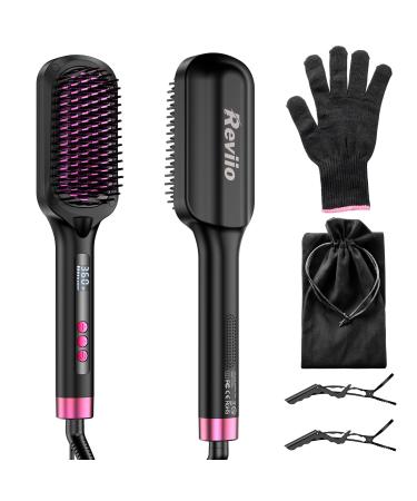 Hair Straightener Brush 30s Fast Heated Negative Ionic Hair Straightening Brush Global Voltage 16 Temp Modes Anti-Frizz & Anti-Scald & Auto Temperature Lock & Auto-Off Function-Black