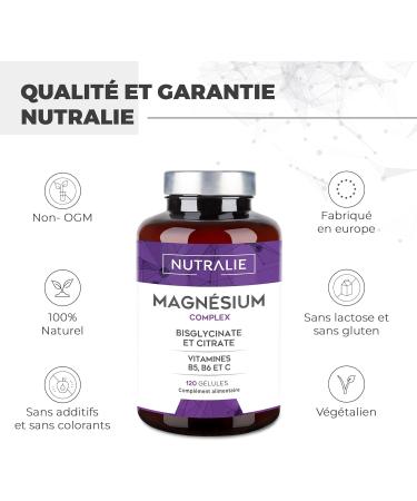 Magnesium Bisglycinate + Citrate - 2145mg - Vitamin B6 B5 C - Fatigue Stress - Magnesium BIO-Available - Magnesium Citrate and Magnesium Bisglycinate - 120 Capsules - Nutralia (Taste Free) - Buy Online on GoSupps.com