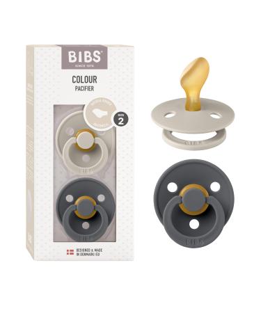BIBS COLOUR Schnuller 2-pack BPA-free pacifier jaw-friendly shape.Natural rubber/latex made in Denmark.6-18 months (2 pack) sand / iron 6-18 months (2 pack) sand / iron
