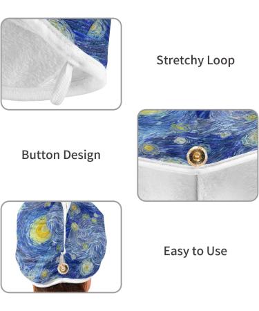 Glowing Moon & Starry Oil Painting Dry Hair Cap Set | Quick Drying Towel & Button Headband | Super Absorbent & Soft - Buy Online on GoSupps.com