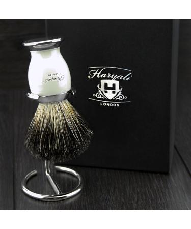 Pure badger hair shaving brush with ivory and metal base for men stainless steel chrome finish