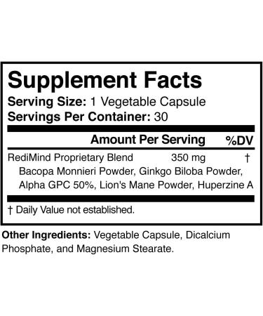 RediMind Cognitive Enhancement Supplement - 30 Capsules | Non-GMO, Vegan, Gluten-Free - Buy Online on GoSupps.com