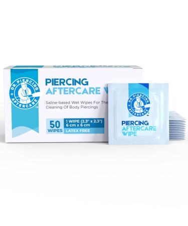 Dr. Piercing Aftercare Wipes - Gentle Wound Wash Saline Solution for Piercings - Keloid Bump Removal Ear Piercing Cleaner - Earring Lip Belly Nose Piercing Bump Treatment - Ear Hole Cleaner (50 Count) 50 Count (Pack of 1...