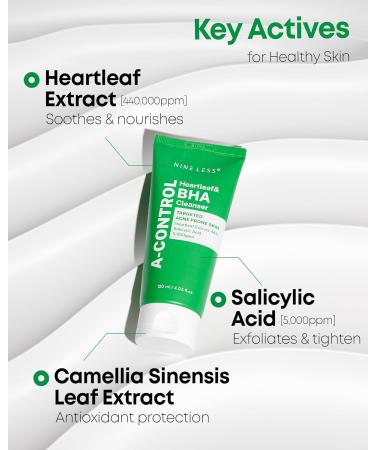 NINELESS A-Control Heartleaf & BHA Cleanser Korean Exfoliating Face Wash with Salicylic Acid for Clear Skin Blackhead Remover Deep Pore Cleansing 4.05oz. - Buy Online on GoSupps.com