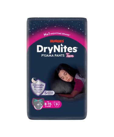 Huggies DryNites Night Diapers for Girls 8-15 Years (27-57 kg) Highly Absorbent for Bedwetting 9 Pack (1 Pack) Diaper Pants - Buy Online on GoSupps.com