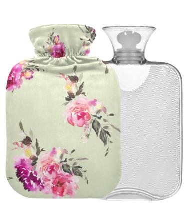 NAANLE hot water bottle with cover watercolor flower flower pattern transparent hot water bottle heat bottle for relieving back pain handwear heat neck heat and cold therapy 1 l