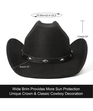 Lanzom Classic Felt Wide Brim Cowboy Hat with Buckle - Black Medium - Unisex - Buy Online on GoSupps.com