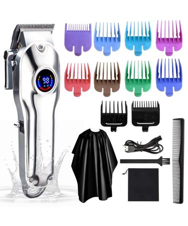 Gabrella Men s Hair Clipper Beard Trimmer Hair Trimmer Shaver for Men Professional Barber Clippers Waterproof Cordless Hair Trimmer Rechargeable Trimmer Male Grooming Set Colorful Guide Combs Sliver