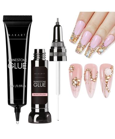 Makartt Nail Rhinestone Glue Set Gel Nail Glue for Rhinestones for 3D Design Super Strong Adhesive Nail Gem Glue for Valentine's Day Nail Art Jewel Crystal Beads Diamonds 15ml and 8ml Cured Need Nail Rhinestone GLue Beginner Super-Friendly Set