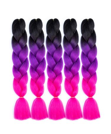 5PCS Jumbo Ombre Kanekalon Pre Stretched Braiding Hair Extensions - 24 Inch High Temperature Synthetic - Burgundy Blonde Kids Hair - Black Purple Rose - Buy Online on GoSupps.com