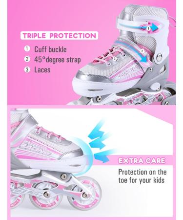 Kuxuan Adjustable Inline Skates for Girls | Light-Up Wheels | Pink & Gray | Small-Little Kid (10C-13C) - Buy Online on GoSupps.com