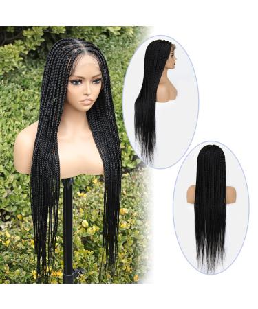 KRALER 36-Inch Full Lace Knotless Braided Wig for Black Women - Pre-Plucked Square Base Lace Front Wig with Baby Hair - Natural Black - Buy Online on GoSupps.com