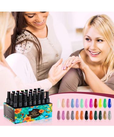 Kastiny Gel Nail Polish Kit - 24 Glitter Rainbow Colors with Base, Glossy & Matte Top Coat | DIY Manicure Set for Christmas & New Year Gift - 27 Piece Set - Buy Online on GoSupps.com