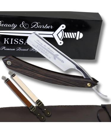 Premium Shave-Ready Straight Razor Kit: German High-Speed Steel Blade with Exotic Wenge Wood Handle - Includes Leather Strop for Precision Honing