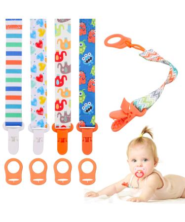 10 Pcs Dummy Clip Boys with Silicone Adapter PP Material Baby Pacifier Clip Soother Chain Holder Straps Teething Clips for Baby Teething Toys Baby Shower (Orange)