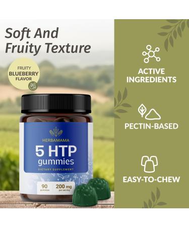 HERBAMAMA 5-HTP Brain Gummies 200 mg Vegan Supplement for Brain Health Support Non-GMO Blueberry Chews 90 Count - Buy Online on GoSupps.com