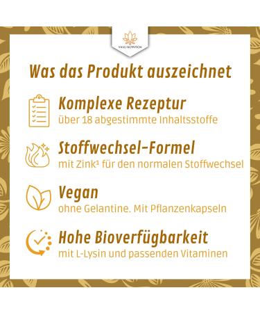 Buy VAVU 90 Capsules - Vegan Metabolism Formula with Ginger L-lysine Vitamins & Zinc for Optimal Macronutrient & Fatty Acid Metabolism - Buy Online on GoSupps.com