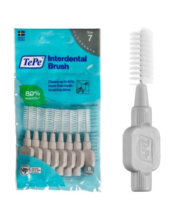 TePe Interdental Brush Original Grey 1.3 mm/ISO 7 8pcs plaque removal efficient clean between the teeth tooth floss for narrow gaps 8 count (Pack of 1) Grey (Size 7)