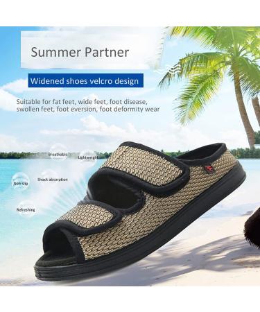Extra Wide Men's Diabetic Open Toe Slippers for Swollen Feet - Adjustable Edema Shoes for Arthritis - Size 12, Black - Buy Online on GoSupps.com