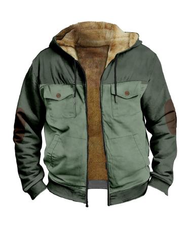 Hanxiulin plush jacket oversize warm lined fleecemantel hiking jacket men down jacket windproof transition jacket casual fashion plush jacket winter coat plush jacket green xl