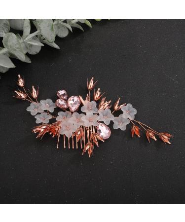 Deniferymakeup Rhinestone Wedding Hair Side Comb Flower Hair Comb Bridal Headpiece Wedding Hair Accessories for Brides and Bridesmaids (Rose Gold)