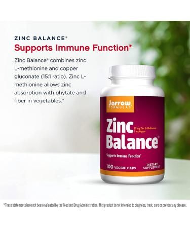 Jarrow Formulas Zinc Balance - 100 Capsules for Immune Support & Healthy Skin - Buy Online on GoSupps.com