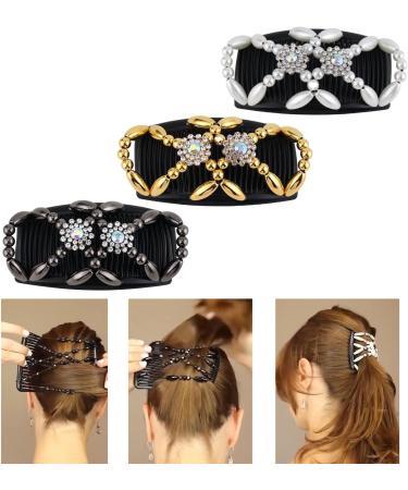 TYFYH Hair Comb Elastic Beads 3 Pieces Beads Hair Combs Hair Comb for Cliping Magic Elastic Hair Clips Double Stretchy Comb African Hair Clip for Women Girls Hair Accessories - Buy Online on GoSupps.com