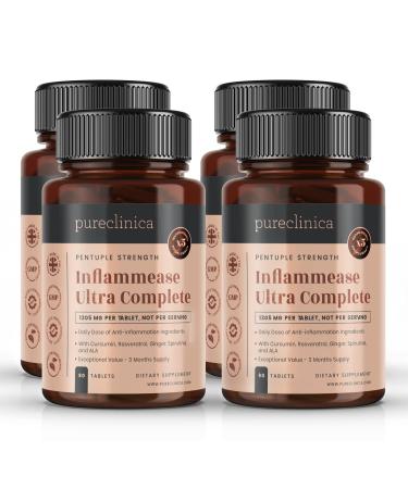 INFLAMMEASE Ultra Complete 1305mg x 360 Tablets (4 Bottles of 90) - 5 Supplements in 1 with Ginger Curcumin Spirulina ALA & Resveratrol