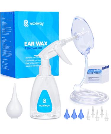 Waxiway Ear Wax Removal Kit - Ear Cleaner Tool Irrigation for Easy Remover Flushing with Spray Bottle Water Wash Ear Care Products Drop - Cotton Swab Syringe- for Adults and Kids