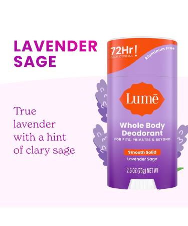 Lume Whole Body Deodorant - Smooth Solid Stick - 72 Hour Odor Control - Aluminum Free Baking Soda Free and Skin Safe - 2.6 Ounce (Lavender Sage) - Buy Online on GoSupps.com