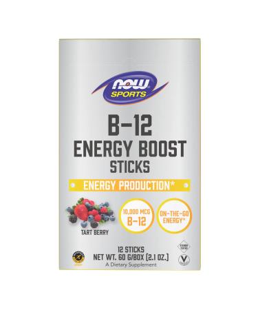 Now Foods Sports B-12 Energy Boost Sticks Tart Berry 10000 mcg 12 Sticks 2.1 oz (60 g)