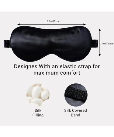 22Momme Mulberry Silk Eye Mask for Comfortable Sleeping - Blackout Sleep Mask with Pure Silk Filler - Gift Set - One Size Black - Buy Online on GoSupps.com