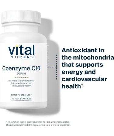 Vital Nutrients CoQ10 200mg Vegan Supplement - Antioxidant for Heart Health & Energy | Gluten Dairy Soy Free Non-GMO | 60 Capsules - Buy Online on GoSupps.com