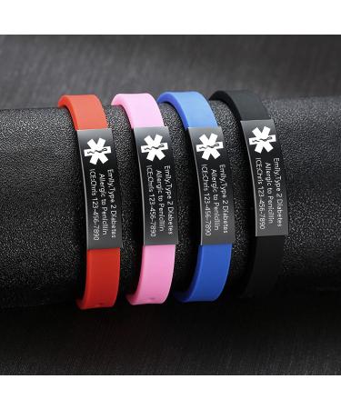 VNOX Medical Alert Bracelet - Stainless Steel ID Silicone Rubber Band, Adjustable for Men Women, Style 1-Pink - Buy Online on GoSupps.com