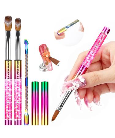 SAVILAND Kolinsky Acrylic Nail Brush Set: Professional Size 8 & 12 Nail Brushes for Acrylic Application Acrylic Brush with Cuticle Pusher Used for Beginners Nail Extension 3D Nail Carving Home Salon
