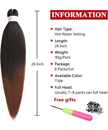 Xtrend 8 Packs 26 Inch Ombre Brown EZ Braiding Hair Extensions Pre Stretched for Box Braids Yaki Straight Kanekalon Fiber Pre Stretched Crochet Braiding Hair Extension T30# 26 Inch (Pack of 8) T30# - Buy Online on GoSupps.com